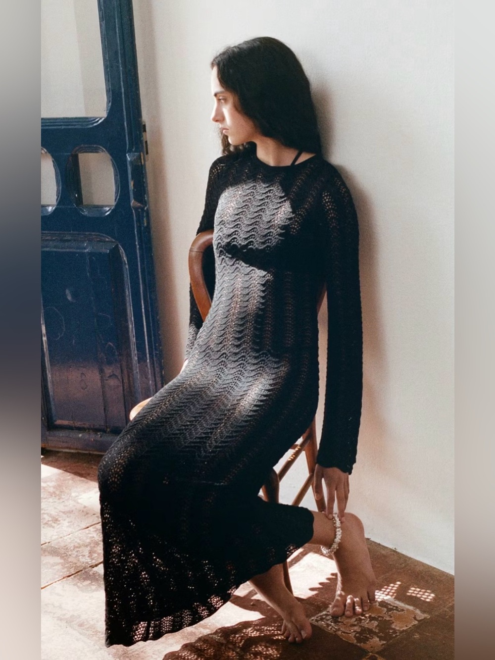 Mango Black Knit Long-Sleeve Maxi Dress